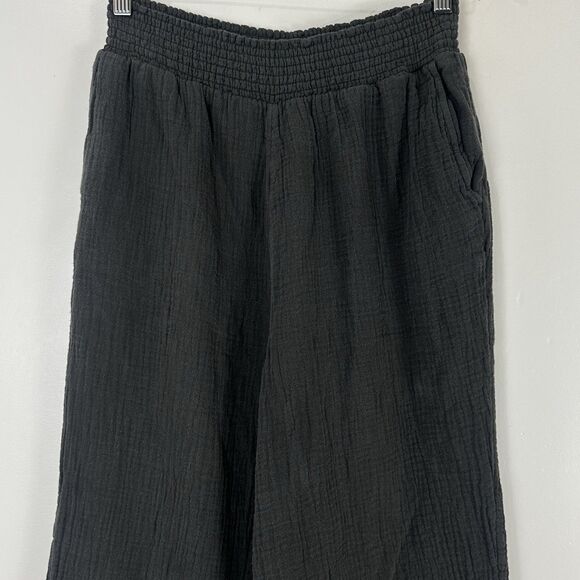 Faherty Dream 100% Organic Cotton Gauze Wide Leg Pants in Washed Black Women's M - Picture 3 of 11